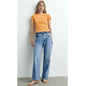 Zara T-shirt Yellow Orange Cotton Short Sleeve Top Large Tee Casual Basics Cute
